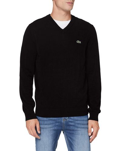 Lacoste V-neck Jumper Ah0844, ́s Fashion Knit Sweater,regular Fit,moha Chine/navy Blue-flour(1dr),small - Multicolour