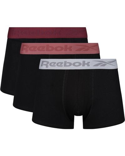 Reebok Boxer Shorts In Black Cotton With Textured Elastic-pack Of 3 - Purple