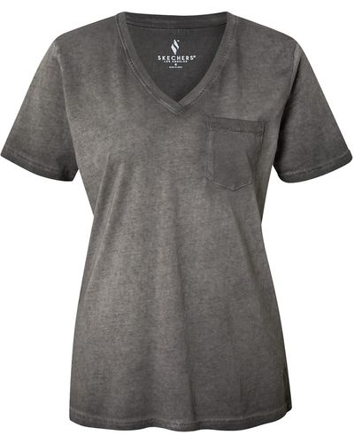 Skechers Diamond Wash Hatha-Camiseta con Cuello en V - Gris