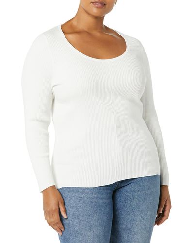 Amazon Essentials Daily Ritual Plus Size Fine Gauge Stretch Scoop Neck Long Sleeve Sweater Pullover - Weiß
