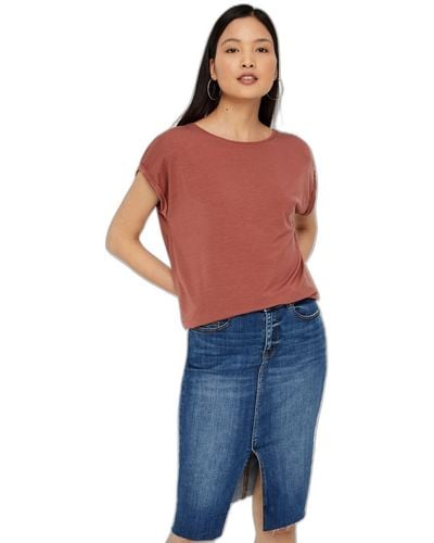 Vero Moda Einfarbiges Rundhals Basic T-Shirt VMAVA (1-tlg) 4078 in Braun-3 - Mehrfarbig