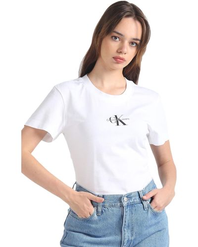 Calvin Klein T-Shirt Kurzarm Monologo Slim Tee Rundhalsausschnitt - Weiß