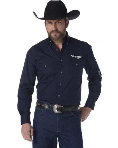 Wrangler Western Logo Long Sleeve Snap Front Shirt - Blu