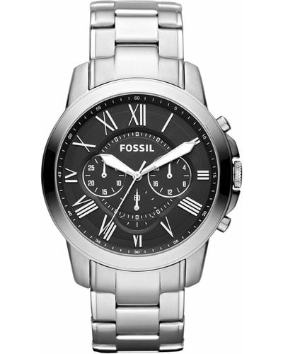 Fossil Cronografo Grant con pelle marrone per uomo FS4735 - Metallizzato