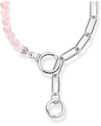 Thomas Sabo Silver Necklace With Link Chain Elements And Rose Quartz Beads 925 Sterling Silver Ke2193-035-9 - Metallic
