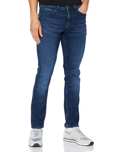 HUGO S 734 Used-effect Skinny-fit Jeans In Mid-blue Stretch Denim