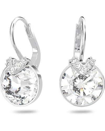 Swarovski Bella Drop Pierced Earrings With Round White Crystals And Matching Pavé On A Rhodium Plated Setting With A Lever Back Closure - Metallic
