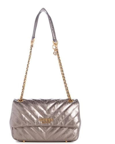 Guess Jania Convertible Crossbody Bag Pewter - Wit
