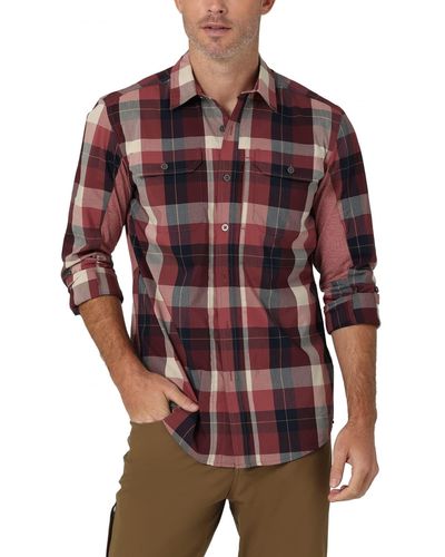 Wrangler ATG by Langarm-Shirt aus gemischtem Material Hemd mit Button-Down-Kragen - Rot