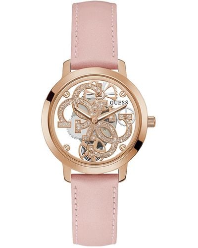 Guess Analogue Quartz Watch With Leather Strap Gw0383l2 - Pink