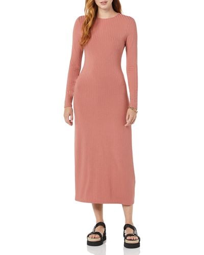Amazon Essentials Weitgeripptes Langarm-Kleid mit offenem Rücken - Pink