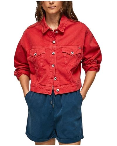Pepe Jeans Veste en Jean avec Empiècements sur Le Devant Colorée Foxy Red Rouge Ref: PL402187-217 Taille S