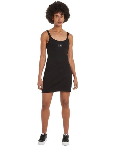 Calvin Klein Woven Label Rib Tank Dress J20J223516 Figurbetontes Kleid - Schwarz