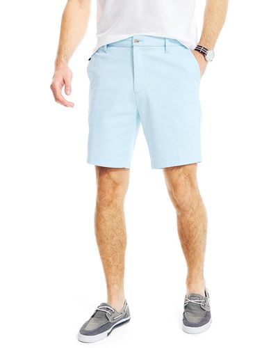 Nautica Classic Fit Flat Front Stretch Solid Chino Deck Legere Shorts - Blau