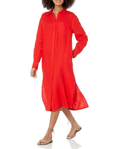 The Drop Fiona Relaxed Linen Midi Shirt Dress - Red