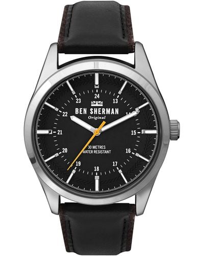 Ben Sherman Quartz Silver-tone And Leather Casual Watch, Color:silver (model: Wb027b) - Black