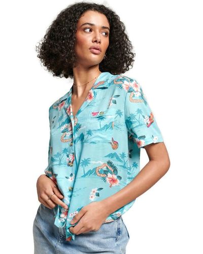 Superdry Vintage Beach Resort Shirt Businesshemd, - Blau