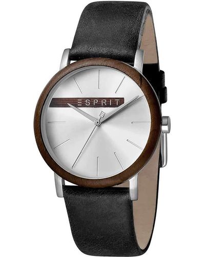 Esprit S Watch Watches Analogue Plywood Silver Black Quartz With Brown Tone Bezel