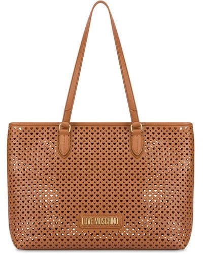 Love Moschino Cabas Ajouré Hearts Pattern - Marron