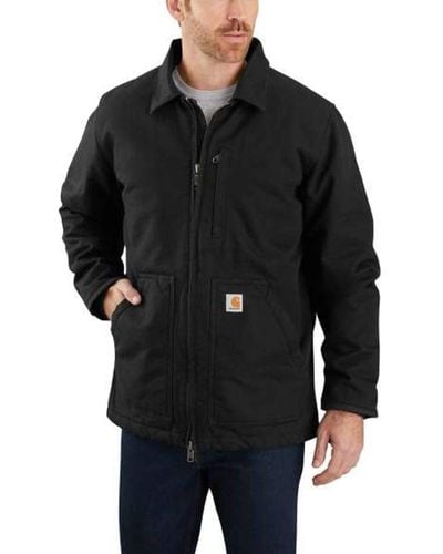 Carhartt Mens Loose Fit Washed Duck Sherpa-lined Coat - Black