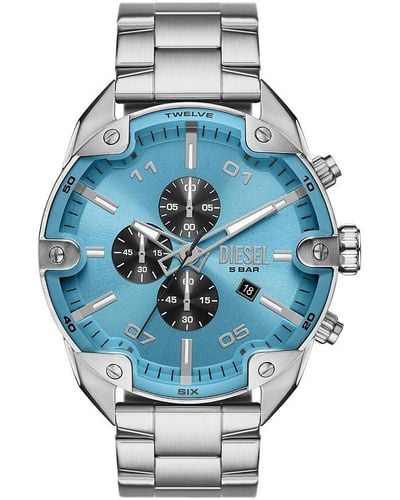 DIESEL Watch für Männer Spiked Quarz/Chrono Uhrwerk 49 mm Gehäusegröße mit einem Edelstahlarmband DZ4655 - Blau