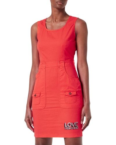 Love Moschino Tube Dress In Stretch Fancy Cotton-linen - Red