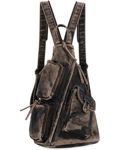 Wrangler Sling Backpack Purse Crossbody Shoulder Bag With Adjustable Strap - Black