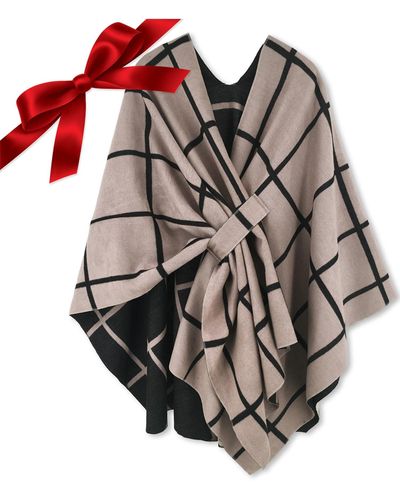 HIKARO Poncho d'hiver Mode Réversible Châle Écharpe Wrap Chaud Cardigan Créatif teau - Multicolore