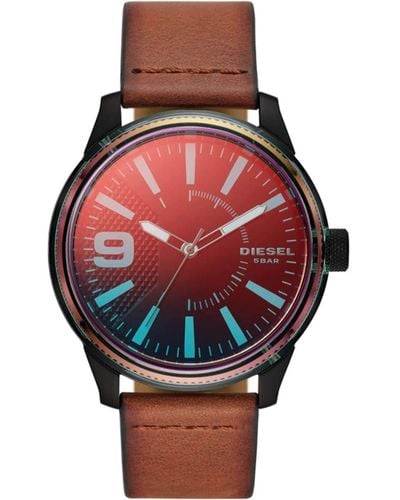 DIESEL S Analogue Quartz Watch With Leather Strap Dz1876 - Red