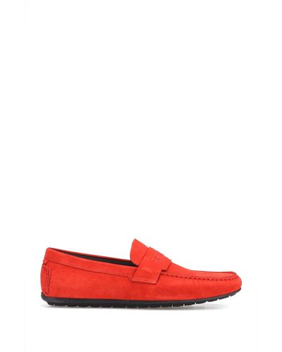 HUGO Suede Moccasins With Branded Penny Trim - Red