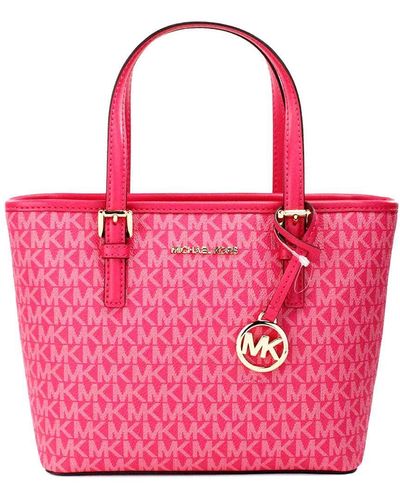 Michael Kors Jet Set Pvc Leather Xs Carryall Top Zip Tote Bag Purse - Pink