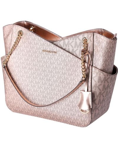 Michael kors jet set travel medium best sale carryall tote vanilla mk stripe ballet pink