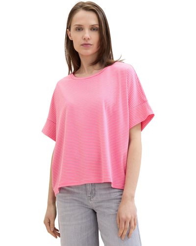 Tom Tailor Basic Boxy T-Shirt mit Streifen - Pink