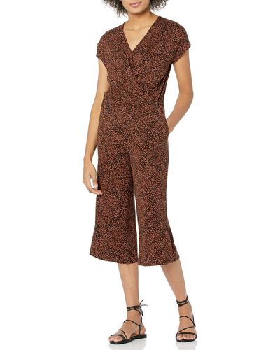 Amazon Essentials Short-sleeve Surplice Cropped Wide-leg Jumpsuit - Brown