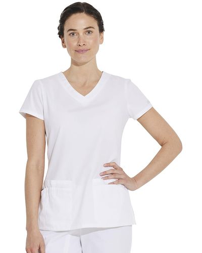 Dickies Cherokee Womens Signature Jr. Fit V-neck Top Medical Scrubs Shirts - White