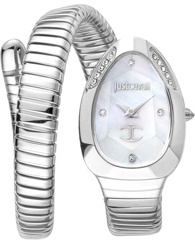 Just Cavalli Glam Snake Mother Of Pearl Dial Watch - Metallic