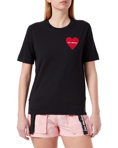 Love Moschino T-Shirt with Brand Heart Patch - Nero