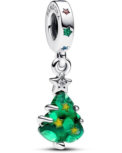 PANDORA Moments Christmas Tree Sterling Silver Dangle With Clear - Green