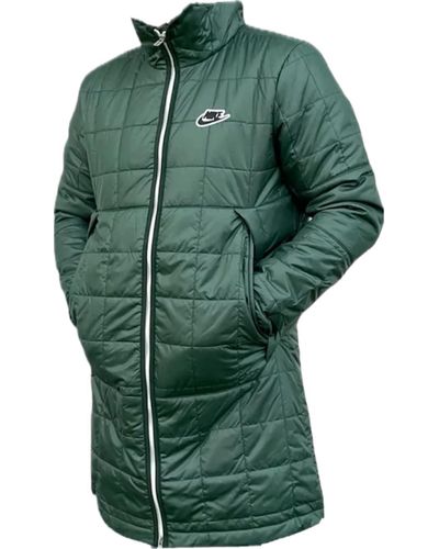Nike Synthetic Fill Quilted Hooded Long Parka Jacket 's Large Puffer Coat L Green Dv2932-397