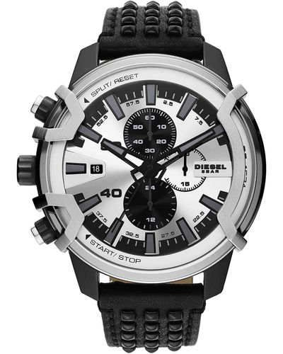 DIESEL Griffed Chronograph Leather Watch - Dz4571, Black, One Size, Griffed Chronograph Leather Watch - Dz4571 - Metallic