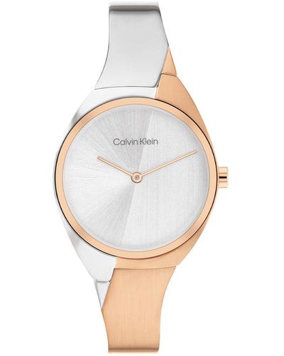 Calvin Klein Quartz Stainless Steel Case And Bangle Bracelet Watch - White