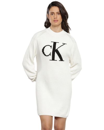 Calvin Klein Pullover-Kleid Intarsia Loose Langarm - Weiß