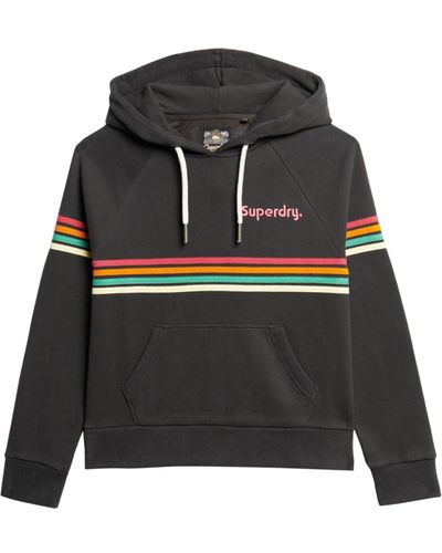 Superdry Rainbow Hoodie mit Logo und Streifen Verwaschenes Schwarz 40