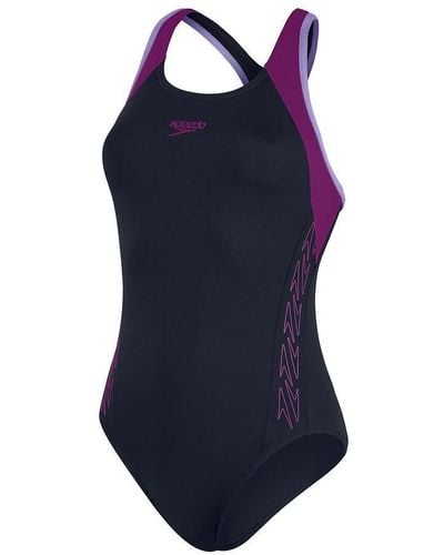 Speedo Hyperboom Splice Flyback Navy/purple Swimsuit/swimming Costume With Bust Support - Blue