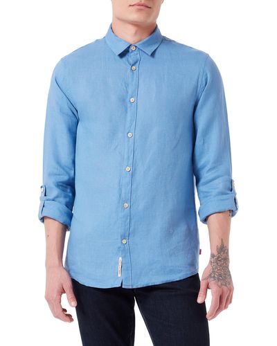 Scotch & Soda Regular Fit Garment-Dyed Linen Shirt Hemd - Blau