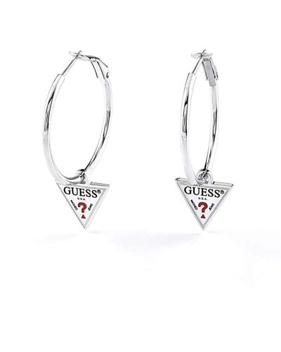 Guess Boucled'oreille Devinez Hula Hoops rhodium UBE79054 anneaux en acier inoxydable plaqué suspendus logo triangle - Métallisé