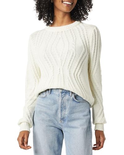 Amazon Essentials 100% Cotton Crewneck Cable Sweater - Blue