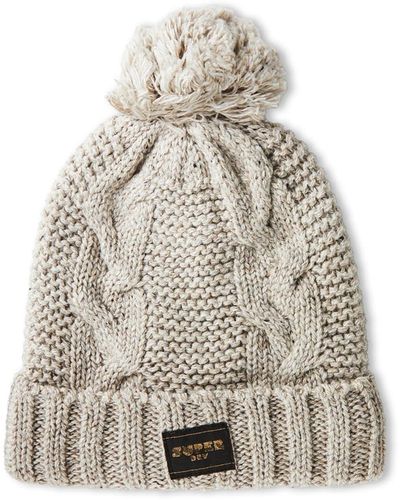 Superdry Cable Knit Beanie Hat Baseball Cap - White