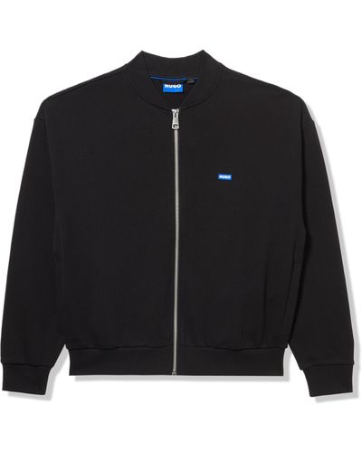 HUGO Twill French Terry Zip Up Bomber Sweatshirt - Black