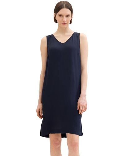 Tom Tailor Basic Sommer-Kleid mit V-Ausschnitt - Blau